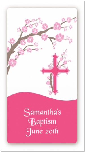 Cross Cherry Blossom - Custom Rectangle Baptism / Christening Sticker/Labels