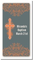 Cross Grey & Orange - Custom Rectangle Baptism / Christening Sticker/Labels