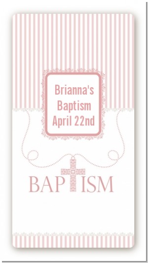 Cross Pink Necklace - Custom Rectangle Baptism / Christening Sticker/Labels