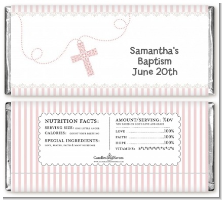 Cross Pink Necklace - Personalized Baptism / Christening Candy Bar Wrappers