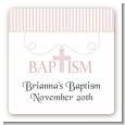 Cross Pink Necklace - Square Personalized Baptism / Christening Sticker Labels thumbnail