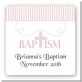 Cross Pink Necklace - Square Personalized Baptism / Christening Sticker Labels
