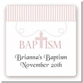Cross Pink Necklace - Square Personalized Baptism / Christening Sticker Labels