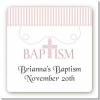 Cross Pink Necklace - Square Personalized Baptism / Christening Sticker Labels