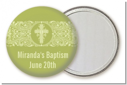 Cross Sage Green - Personalized Baptism / Christening Pocket Mirror Favors
