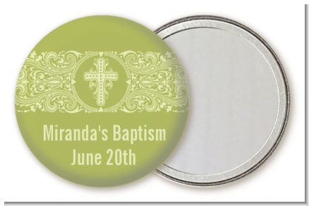Cross Sage Green - Personalized Baptism / Christening Pocket Mirror Favors