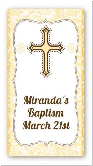 Cross Yellow & Brown - Custom Rectangle Baptism / Christening Sticker/Labels