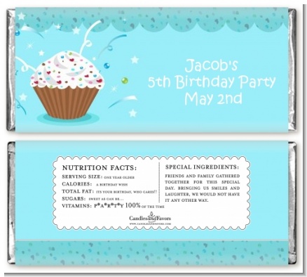 Cupcake Boy - Personalized Birthday Party Candy Bar Wrappers