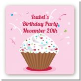 Cupcake Girl - Square Personalized Birthday Party Sticker Labels