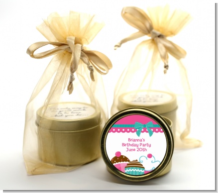 Cupcake Trio - Birthday Party Gold Tin Candle Favors