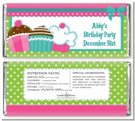 Cupcake Trio - Personalized Birthday Party Candy Bar Wrappers