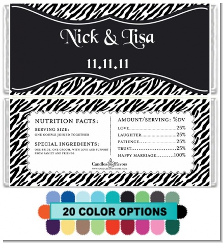 Custom Zebra - Personalized Bridal Shower Candy Bar Wrappers
