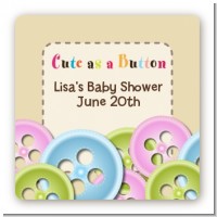 Cute As a Button - Square Personalized Baby Shower Sticker Labels