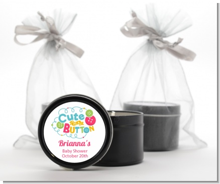 Cute As Buttons - Baby Shower Black Candle Tin Favors