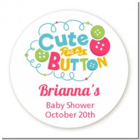 Cute As Buttons - Round Personalized Baby Shower Sticker Labels