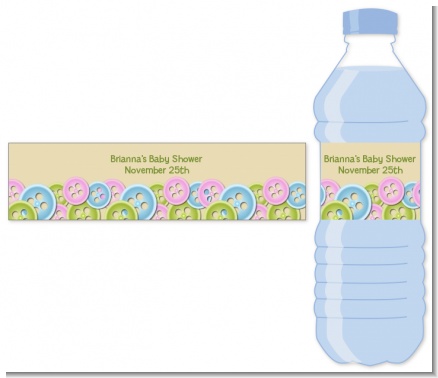 Cute As a Button - Personalized Baby Shower Water Bottle Labels