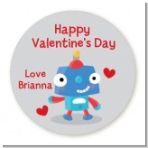 Cutie Q TT Love Robot - Round Personalized Valentines Day Sticker Labels