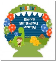 Dinosaur and Caveman - Personalized Birthday Party Centerpiece Stand