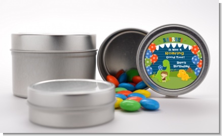 Dinosaur and Caveman - Custom Birthday Party Favor Tins