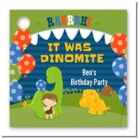 Dinosaur and Caveman - Personalized Birthday Party Card Stock Favor Tags