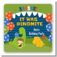 Dinosaur and Caveman - Square Personalized Birthday Party Sticker Labels thumbnail