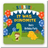 Dinosaur and Caveman - Square Personalized Birthday Party Sticker Labels