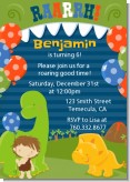 Dinosaur and Caveman - Birthday Party Invitations