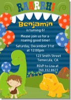 Dinosaur and Caveman - Birthday Party Invitations