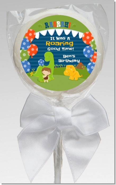 Dinosaur and Caveman - Personalized Birthday Party Lollipop Favors