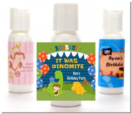 Dinosaur and Caveman - Personalized Birthday Party Lotion Favors