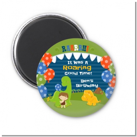 Dinosaur and Caveman - Personalized Birthday Party Magnet Favors