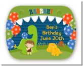 Dinosaur and Caveman - Personalized Birthday Party Rounded Corner Stickers