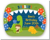 Dinosaur and Caveman - Personalized Birthday Party Rounded Corner Stickers