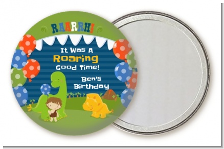 Dinosaur and Caveman - Personalized Birthday Party Pocket Mirror Favors