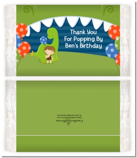 Dinosaur and Caveman - Personalized Popcorn Wrapper Birthday Party Favors