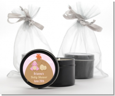 Dinosaur Baby Girl - Baby Shower Black Candle Tin Favors