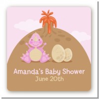 Dinosaur Baby Girl - Square Personalized Baby Shower Sticker Labels