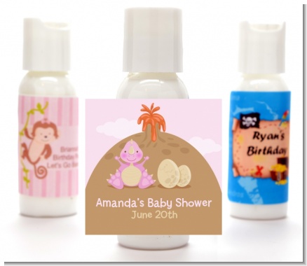 Dinosaur Baby Girl - Personalized Baby Shower Lotion Favors