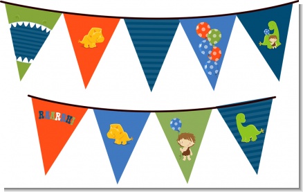 Dinosaur and Caveman - Birthday Party Themed Pennant Set