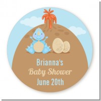 Dinosaur Baby Boy - Round Personalized Baby Shower Sticker Labels