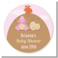 Dinosaur Baby Girl - Round Personalized Baby Shower Sticker Labels thumbnail