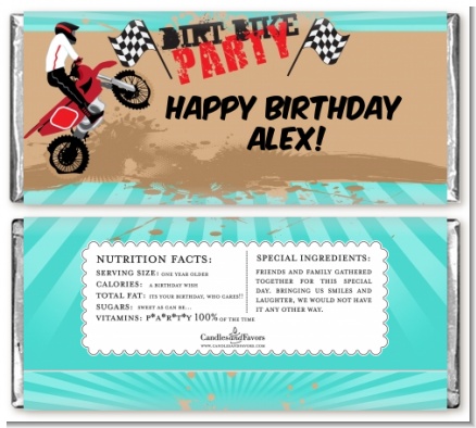Dirt Bike - Personalized Birthday Party Candy Bar Wrappers