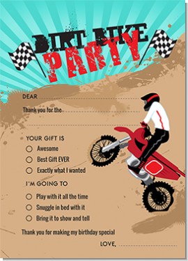 Dirt Bike - Birthday Party Fill In Thank You Cards