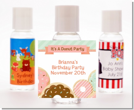 Donut Party - Personalized Birthday Party Hand Sanitizers Favors