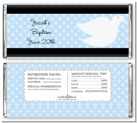 Dove Blue - Personalized Baptism / Christening Candy Bar Wrappers