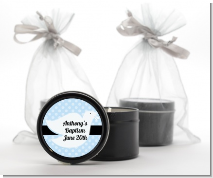 Dove Blue - Baptism / Christening Black Candle Tin Favors