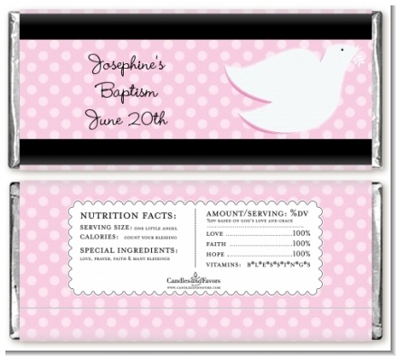 Dove Pink - Personalized Baptism / Christening Candy Bar Wrappers