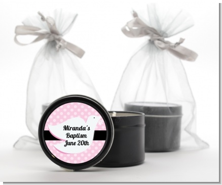 Dove Pink - Baptism / Christening Black Candle Tin Favors