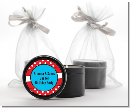 Dr. Seuss Inspired Thing 1 Thing 2 - Birthday Party Black Candle Tin Favors