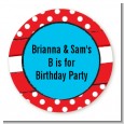 Dr. Seuss Inspired Thing 1 Thing 2 - Round Personalized Birthday Party Sticker Labels thumbnail